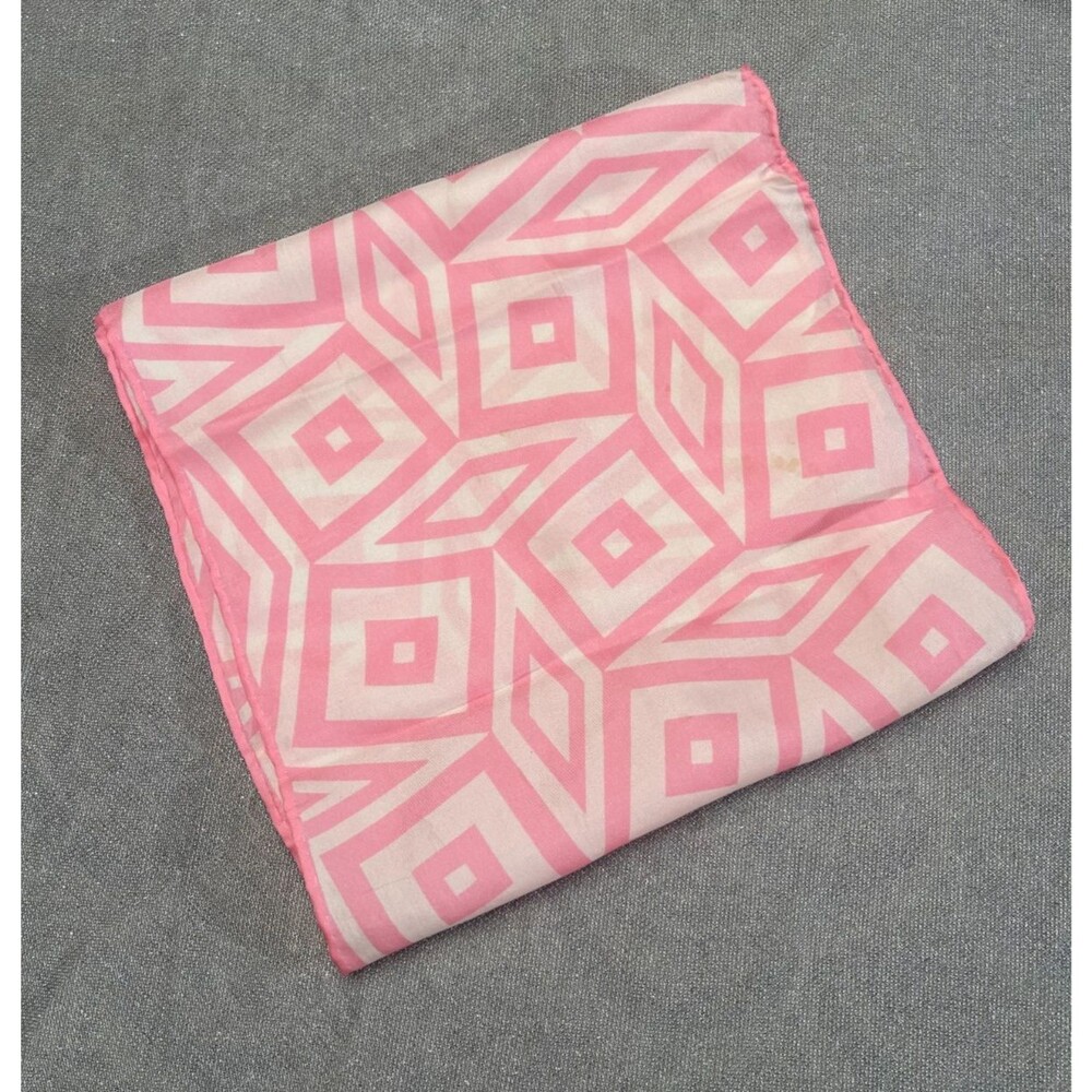 Vintage 60s Pink & White Silk Hair Scarf 1960s Retro Mod Twiggy Cool Hand Rolled